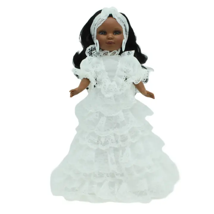 Muñeca Santera Simona Folk Artesanía original 40 cm. mulata vestido religioso Obatalá. Fabricada en España. - 1