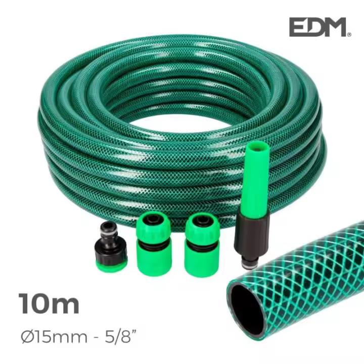 Kit Manguera de Jardín BASIC LINE Ø Interior 15mm Ø Exterior 19mm (5/8") - Rollo 10m con Accesorios EDM - 1