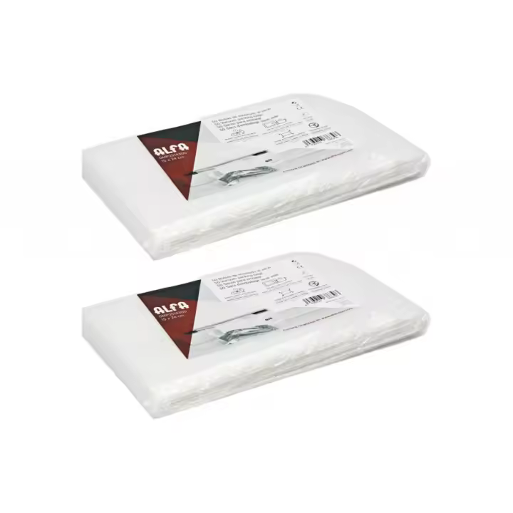 ALFA 2 Pack de 50 Bolsas Alfa para envasar al vacío 15x24 cm (100 unds) 90 micras de grosor, Alta densidad (80,5 g/m2) - 1