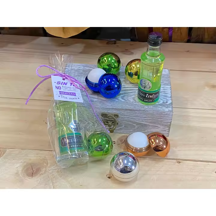 Pack de 10 miniaturas Puerto de Indias en chupito de cristal fresa, mora, melón con bálsamo y tarjeta de agradecimiento - Regalos para invitados de Boda, comuniones, bautizos, aniversarios y despedidas de soltera - Marca Puerto de Indias - 1