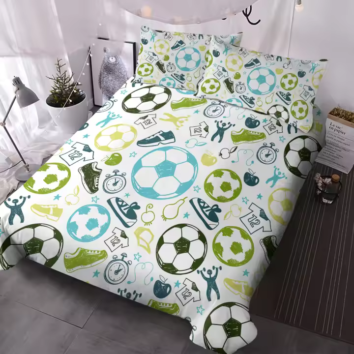Juego De Edredón Y Fundas De Almohada Deportivo Reversible 3 Piezas Set De Ropa De Cama Moderno Con Estampado De Fútbol Para Todas Las Estaciones - 1