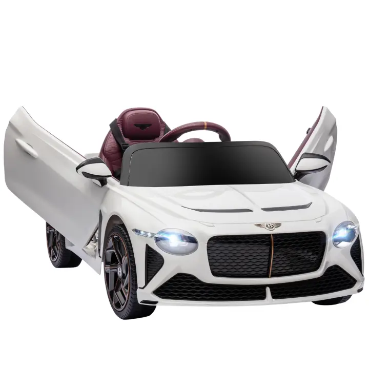 HOMCOM Coche eléctrico para niños - Bentley Bacalar - 2 motores 12V 25W - mando a distancia 2.4G - MP3 - bocina - 2 faros - color blanco - 1