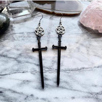 Pendientes Colgantes De Espada Gótica Para Mujer Joyería De Halloween Clásica Y Mística Regalo Elegante Con Doble Hoja Y Anillo - details 9