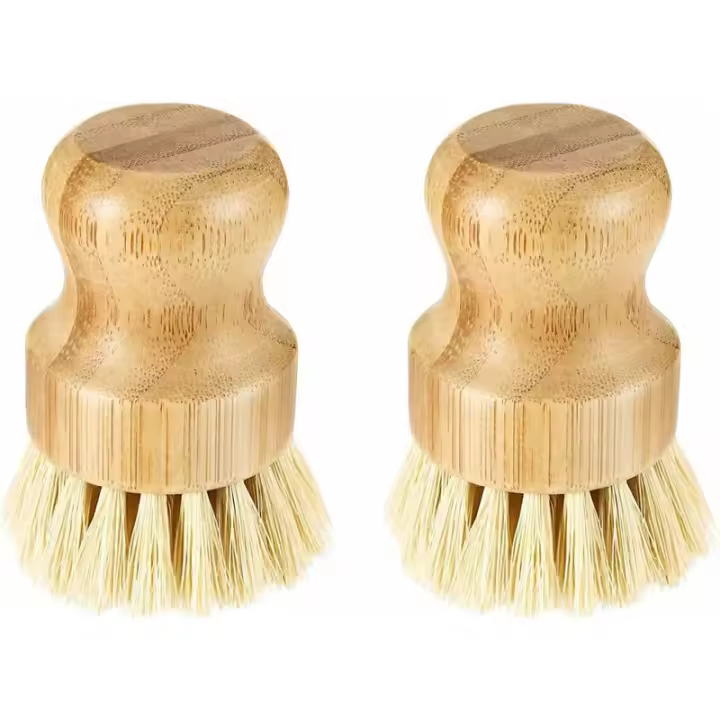 Juego de 2 cepillos para platos de bambú, cepillo redondo de madera para platos, cepillo para platos con bambú - 1