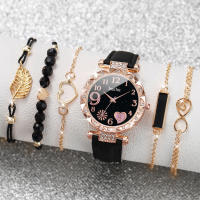 Set De 6 Relojes Para Mujer Moda Con Dial De Corazón De Rhinestone Y Pulsera De Cuero Cuarzo Reloj De Hoja Sin Caja - details 2