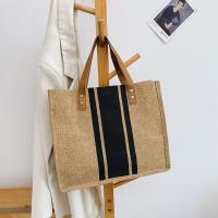 Bolso De Mano De Lona Simple Con Rayas Para Mujer Gran Capacidad Casual Bolso De Hombro Y Cruzado Con Asa Superior - details 7