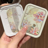 Espejo De Maquillaje Plegable Con Estilo De Pájaro Lotus Para Mujeres Y Niñas Espejo Rectangular Portátil Con Peine Para Uso Externo - details 0