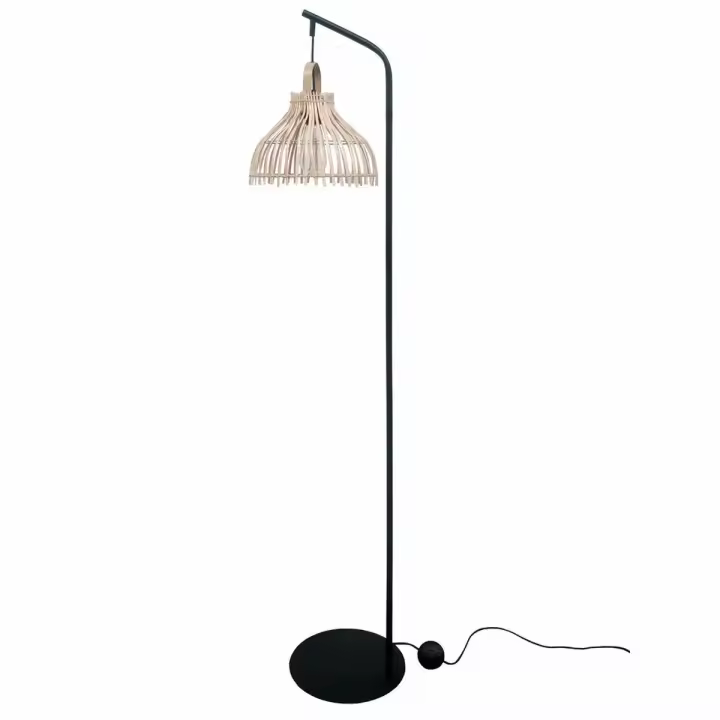 Lámpara de Pie DKD Home Decor Negro Metal Marrón Ratán (40 x 40 x 160 cm) - 1