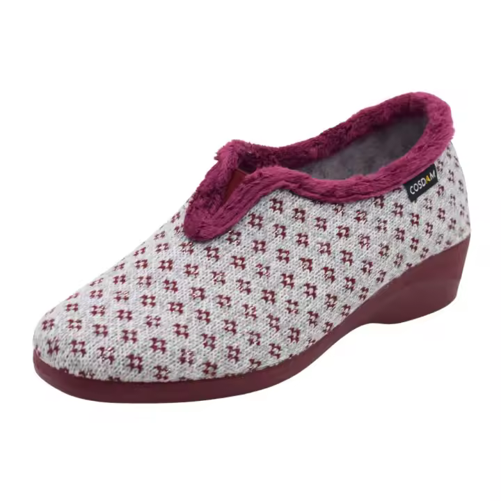 Zapatillas Cosdam Biorelax Para Casa Hogar Textil Bordados Y Pelo Suave Para Mujer Color Gris Y Burdeos - 1