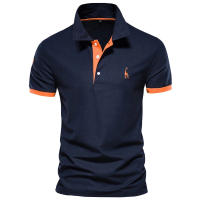 Camisa Polo Bordada AIOPESON Para Hombres Algodón 35% Estilo Casual Color Sólido Ajustada Moda Verano Ropa Nueva Marca - details 7