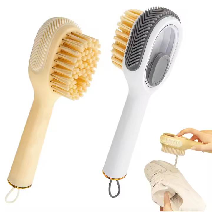 Cepillo dispensador de jabón para limpiar, cepillo multifunción para limpiar líquidos, cepillo de limpieza de piel suave para manchas, cepillo limpiador de zapatos, paquete de 2 - 1