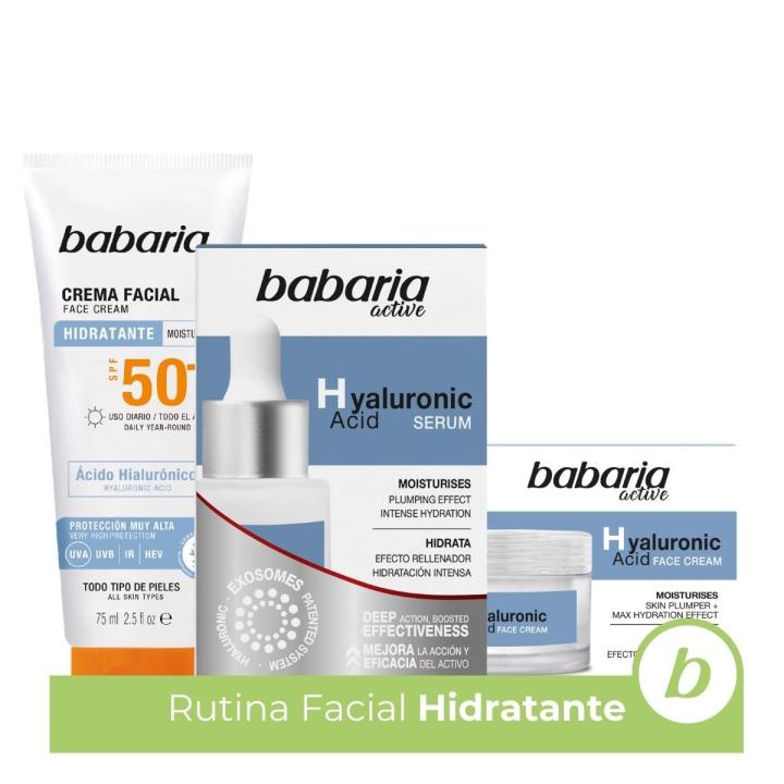 Babaria - Rutina Facial Ácido Hialurónico | Protección Solar Facial 50 + Serum Ácido Hialurónico + Crema Facial… — oferta en Miravia