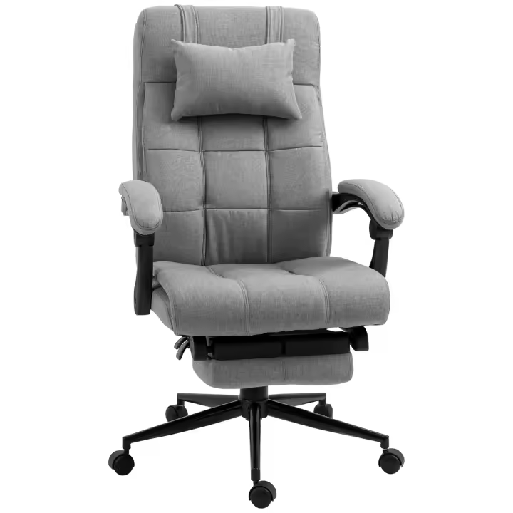 Vinsetto Silla de Oficina Reclinable Silla de Escritorio Giratoria Tapizado de Tela con Altura Ajustable Reposapiés Reposacabezas y Reposabrazos Carga 120 kg para Estudio 66x76x116-124 cm Gris - 1