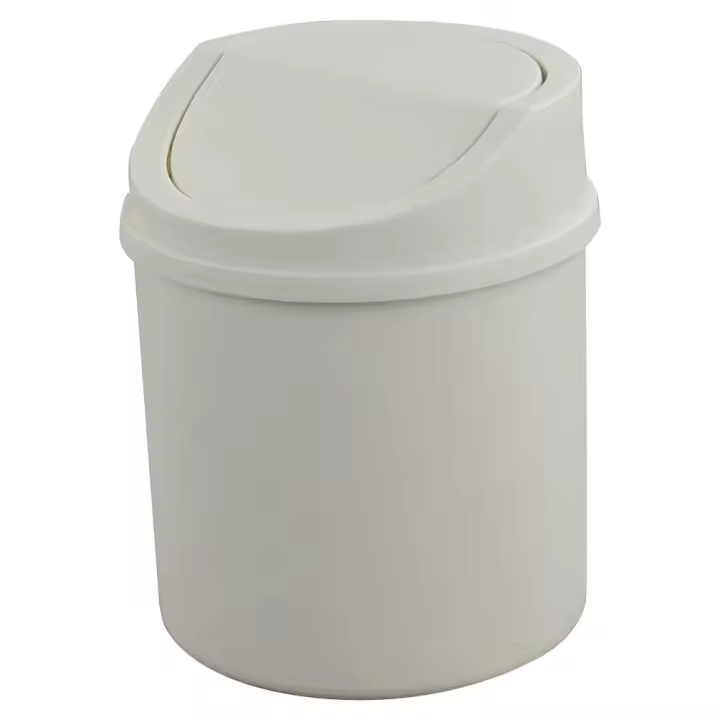 1 x Bote de basura de plástico pequeño, mini bote de basura de escritorio con tapa de rosca, color blanco - 1