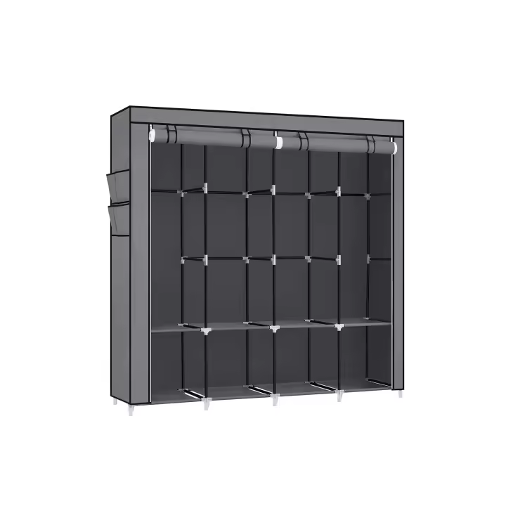 SONGMICS Armario de Ropa, Armario de Tela Portátil, con 4 Barras para Colgar, Estantes, 4 Bolsillos Laterales, 45 x 170 x 167 cm, Espacioso para Dormitorio, Salón, Gris/Negro/Azul Oscuro/Verde Oliva - 1