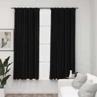 vidaXL Cortinas Opacas con Ganchos Look de Lino 2 Piezas Salón Ventana Color Azul,  Beige,  Gris y mas - details 6
