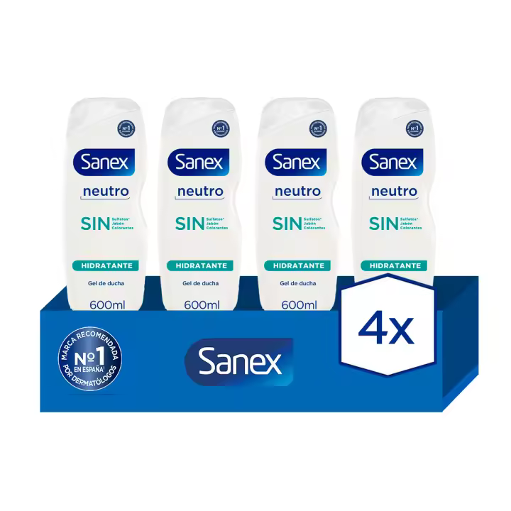 Gel de Ducha Sanex Neutro Hidratante todo tipo de piel 600 ml Pack 4 - 1