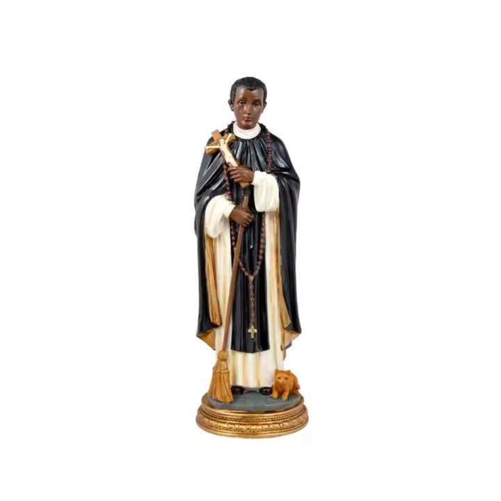 Fray Escoba San Martín de Porres figura 30 cm. imagen resina peana - 1