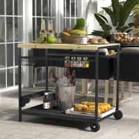 Outsunny Carro de servicio, carro de jardín con 2 niveles, carro de barbacoa con cesta de almacenamiento, carrito de cocina al aire libre con asa, portavasosPara balcón, abeto, natural, 97,5 x 65 x 81 cm - details 1
