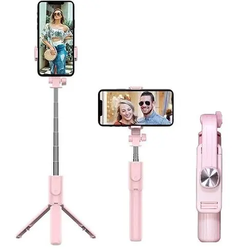 Palo para Selfie y trípode, Trípode para Smartphone y camara de accion, con Mando a Distancia Bluetooth, con Tornillo de 1/4 de Pulgada para Camara,Palo para Selfie Trípode Ajustable de 19.2-100 cm, Soporte Giratorio de 360° para movil. - 1