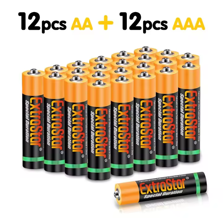 Extrastar - 12 Pilas AA LR06 + 12 Pilas AAA LR03  Extrastar Batería Especial Duración / 0% Mercury para Juguetes Mandos Linternas Relojes Ratones - 1