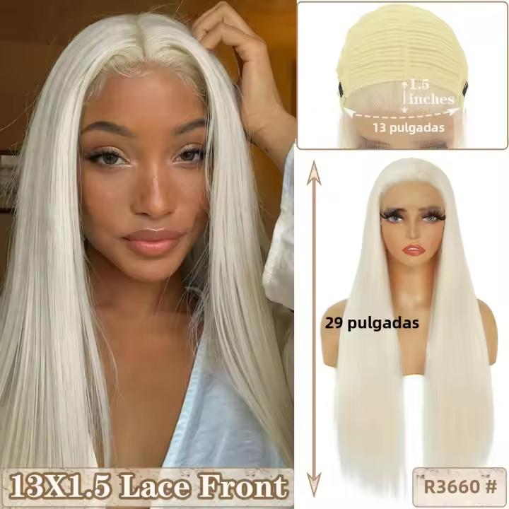 Pelucas Sintéticas De Encaje Frontal X-TRESS Para Mujer Color Negro Textura Larga Recta Densidad 150% Uso Diario Capa Promedio - 1