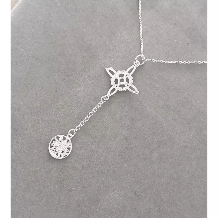 40ycuatrojoyeria-collar amuleto nudo de bruja y tetragrámaton doble protección plata de ley. - 1