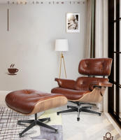 TY318 Classic Recliner Light Walnut Armchair With Waxing Cyan Cowhide Black Big Head Foot Swivel Deck Chair Lounge Chair Furniture - details 2