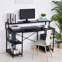 HOMCOM Mesa para Computadora Escritorio de Oficina Estudio con 3 Estantes Tabla Superior Patas con Almohadillas Ajustables Antideslizantes Marco Metálico 140x60x93 cm Negro - details 5