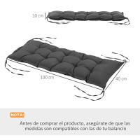 Outsunny Cojín para Banco de Jardín Acolchado 100x40x10 cm Cojín Rectangular para Interior y Exterior con Relleno Grueso y Cintas de Sujeción Gris Oscuro - details 2