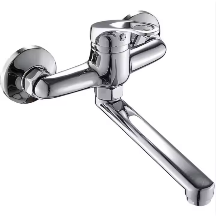 Grifo de Cocina montado en la pared Grifo de pared del fregadero Grifo de La Cocina monomando con versión Larga giratoria de 360 ° para Cocina Chromo - 1