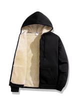 Chaqueta De Lana De Oveja Invierno Con Cierre De Cremallera Y Capucha Chaqueta De Manga Larga Suave Y Cálida Para Hombres Negro Casual Deportivo - details 3