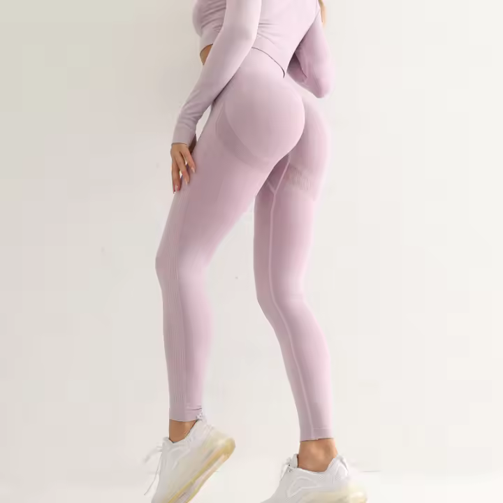 Mallas deportivas sin costuras para mujer, Leggings de cintura alta, elásticos, lisos, para correr, de secado rápido, Push Up, ajustados - 1