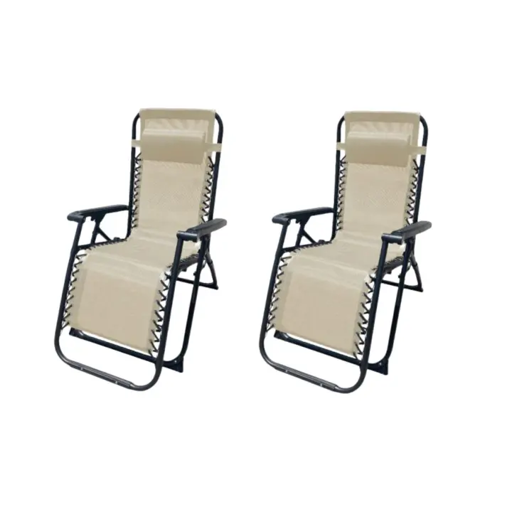 Silla Tumbona con Reposabrazos Plegable - Hamaca Multiposiciones de Metal - Cojín Reposacabezas - Ideal para Playa, Jardín, Terraza - 1