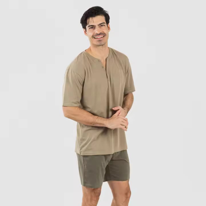 TRAMAS+ Pijama Botones de Hombre con Manga corta y Pantalón corto, Primavera y Otoño, Conjunto de Ropa para Dormir - 1