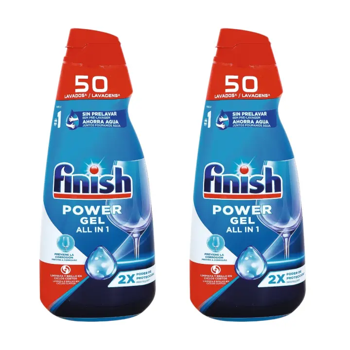 Finish Pack de 2 Botes de Dergente Lavavajillas Todo en 1 Power Gel brillo y protección botella 50 Lavados 1 L (100 Lavados en total) - 1