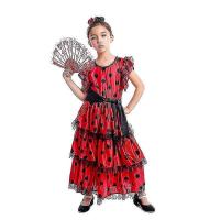 Vestido Niños Halloween Fiesta España flamenco dance traje con cinturón Cabeza Flor ventiador - details 2
