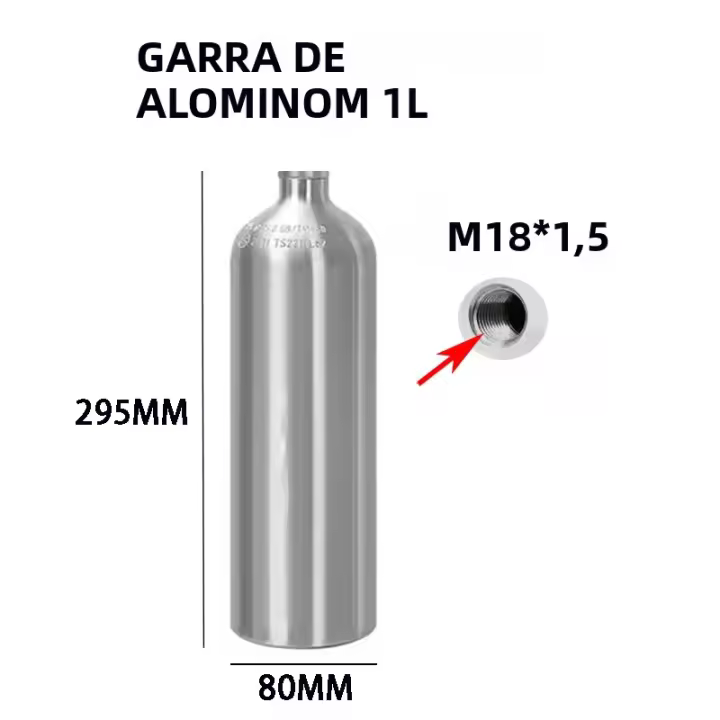 Cilindro De CO2 Para Acuario De Aleación De Aluminio Resistente a Explosiones Lleno De Oxígeno 0.6-1L Marca ZRDR Origen China Continental - 1