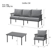 Conjunto de chaise longue de Jardín, Conjunto de muebles de Jardín con cojines, de 3 plazas Sofá, 2 sillones y Mesa de Centro, Exterior, Tabla de Cristal, Reposabrazos de Cuerda trenzada, Acero galvanizado - details 5