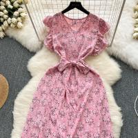 Vestido Bohemio De Verano Para Mujer Estampado Floral Vintage V-Neck A-Line Midi Con Abertura Elegante Ropa Casual Female - details 25