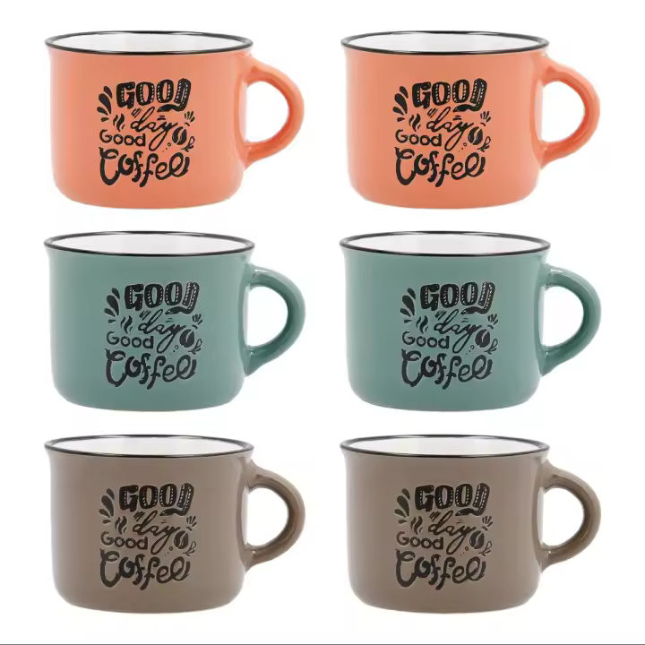 Quid Set de Tazas de Café Frappe Deco de Gres 8cl (6 Unidades) Apto para Microondas y Lavavajillas - 1