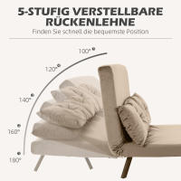 Sofá para 2 personas con función de Cama, 102x73x81 cm, con respaldo ajustable en 5 Direcciones, Pies antideslizantes, exterior de terciopelo, Marron Claro - details 1