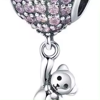 Pulsera de cuentas de bricolaje con forma de globo de oso, accesorios con incrustaciones de circonita en forma de corazón y diamantes, cuentas de plata esterlina S925 - 1