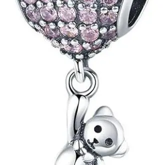 Pulsera de cuentas de bricolaje con forma de globo de oso, accesorios con incrustaciones de circonita en forma de corazón y diamantes, cuentas de plata esterlina S925 - 1