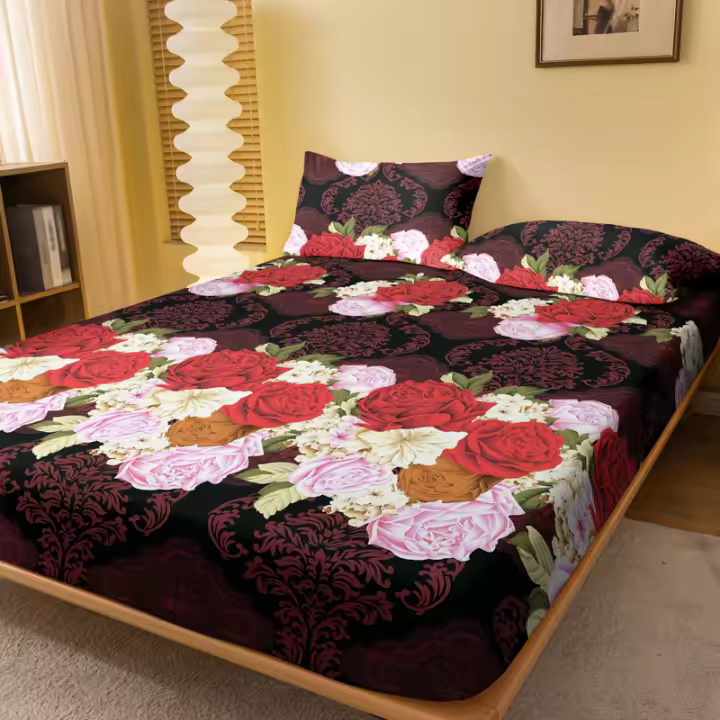 Sábana Ajustada Moderna Y Sencilla Con Estampado De Plantas Y Flores Mate Para Dormitorio Sin Almohadillas De Edredón De Poliéster 100% - 1