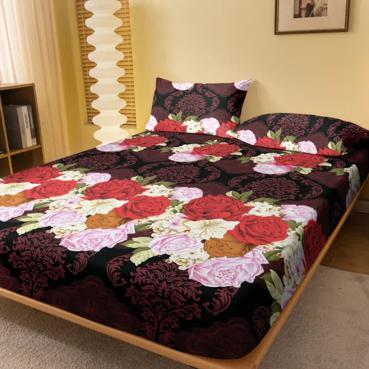 Sábana Ajustada Moderna Y Sencilla Con Estampado De Plantas Y Flores Mate Para Dormitorio Sin Almohadillas De Edredón De Poliéster 100% - 1