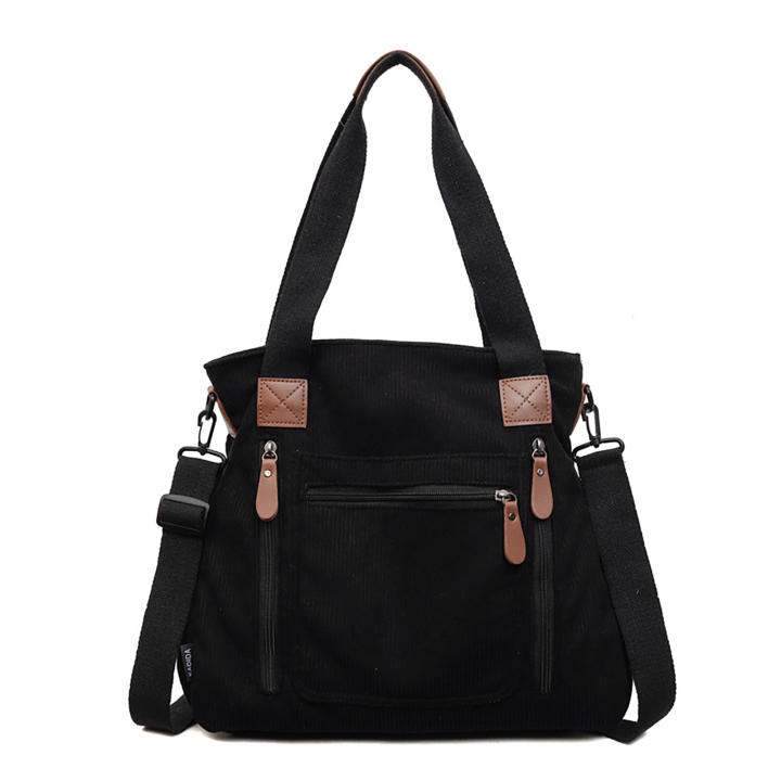 Women Tote Multi Pocket Cloth Handbag Zippered Pocket Messenger Bag Adjustable Strap For Office Commute And Casual Outings