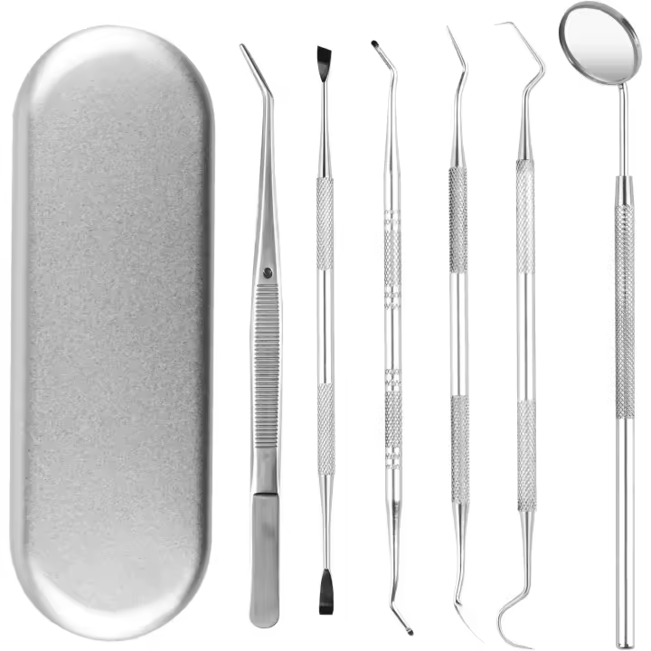 Kit limpieza dental 6 piezas, Herramientas para dentist, Eliminador Sarro para perros y humanos,Conjunto de cuidado dental,Espejos dentales, Espejos bucales,pinzas dentales, SonGas dentales - 1
