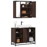 vidaXL Set de muebles baño 2 pzas madera contrachapada en color Marrón roble/Gris sonoma/Roble Sonoma y más | almacenamiento funcional diseño moderno para baño dormitorio sala - details 0