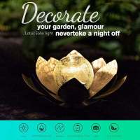 Luces Solares para Jardín al Aire Libre, decoración de Loto de Vidrio agrietado en forma de Globe, Luces LED impermeables de Flores de metal para patio - Plata - details 0